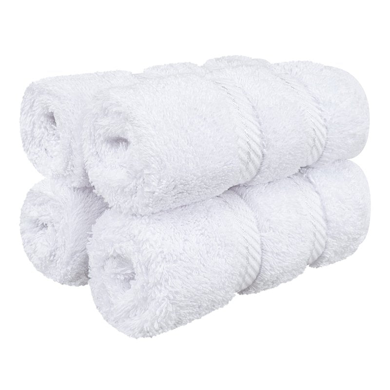 American Soft Linen Luxury Washcloths for Bathroom, 600 GSM 100% Cotton 4 Piece Turkish Wash Cloth Set, 13x13 in Soft Rags for Body and Face, White Washcloths