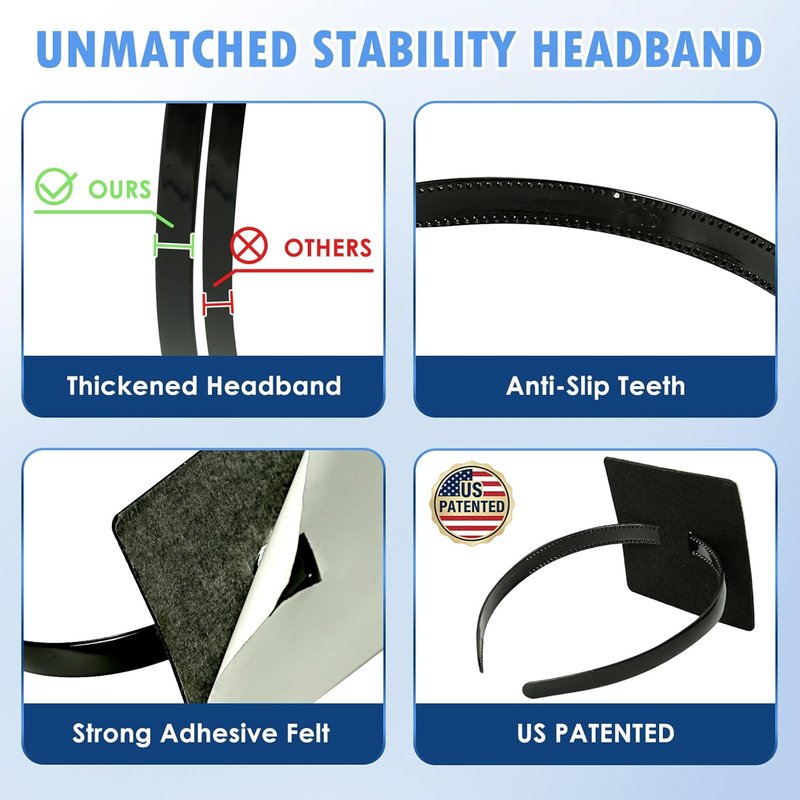 PUNCHMAN Graduation Cap Headband Insert - Black Firm Anti-Fall Hair Band for Secure Grad Cap