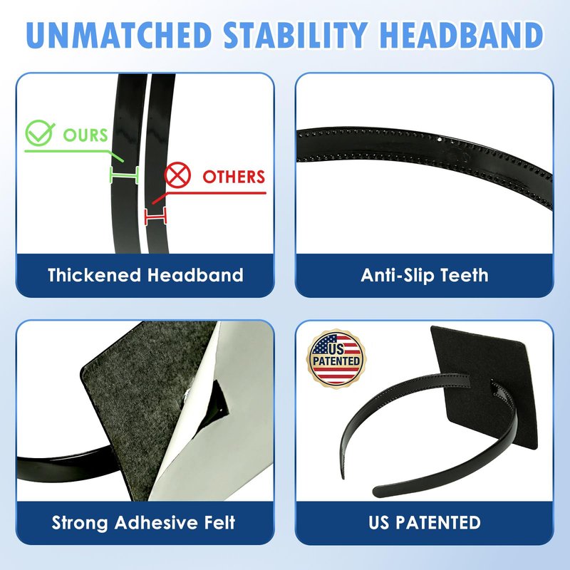 PUNCHMAN 2 Pack Graduation Cap Headband - Lightweight All-Day Comfort Grad Cap Headband Insert - Secure Grad Hat Holder for Curly/Thick Hair - Anti-Slip Removable Graduation Hair Accessories,Black
