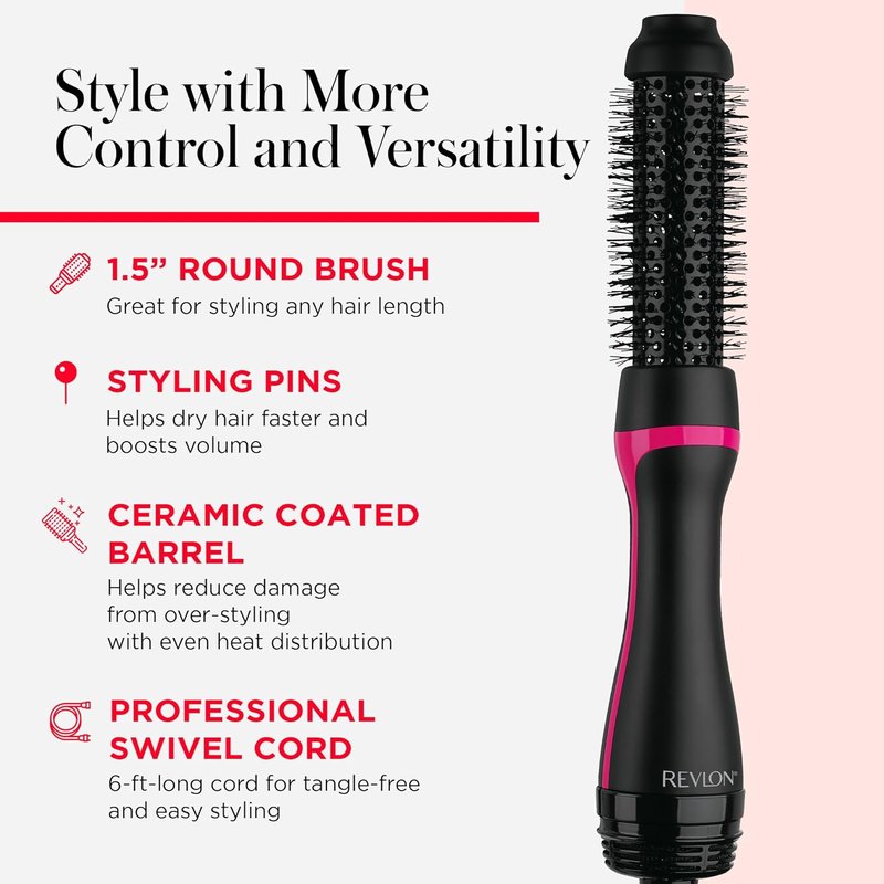 Revlon One-Step Hair Dryer & Styler - Root Booster Round Brush for Fast, Salon-Quality Blowout | 1.5-Inch Size