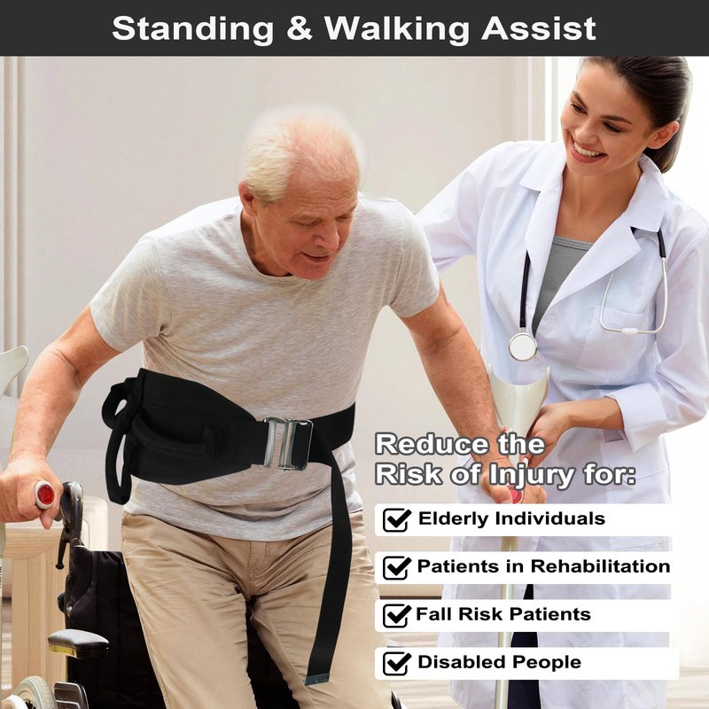 Gait Belts for Seniors, Transfer Belt with Handles, Gate Belts Medical for Elderly, Walking Belt for Lifting Elderly & Patient Physical Therapy - Metal Buckle Anti-Slip Gait Belt for Medical Nursing