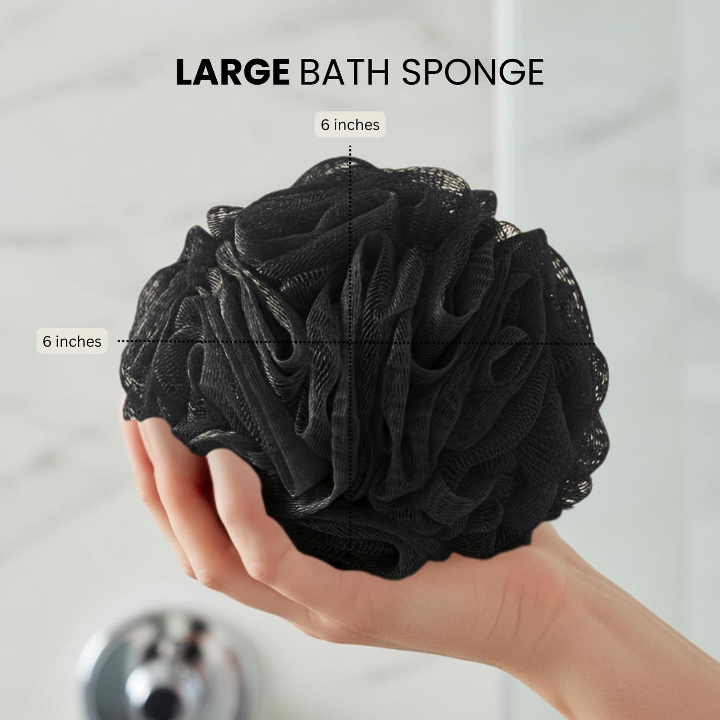 Large Black Bath Sponge, Gentle Exfoliation Mesh Sponges, Long Lasting Loofah with Suction Cup Attached, Easy Hang to Dry Pack of 3
