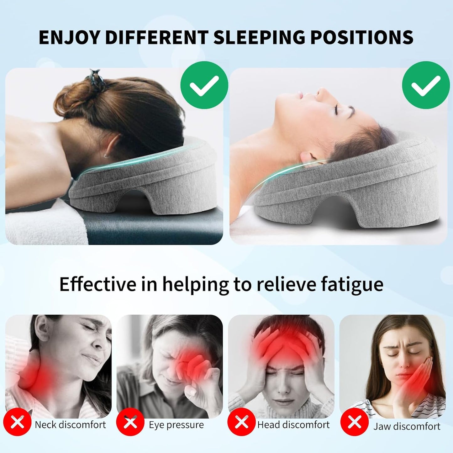 VVB Face Down Pillow - Comfortable Massage Headrest for Stomach Sleeping | Grey with Removable Cover