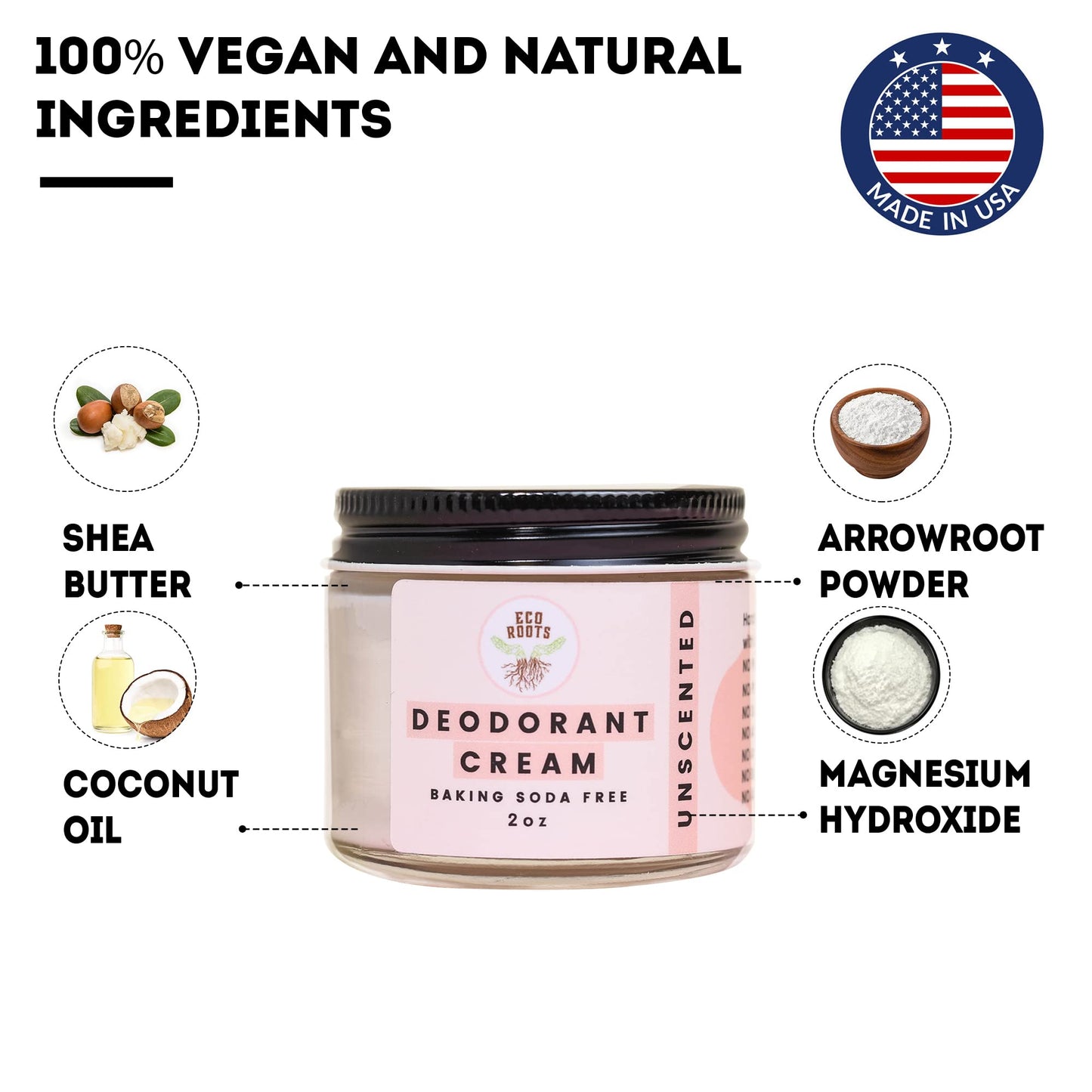 ECO ROOTS Natural Deodorant for Women & Men | Organic Deodorant Cream Non Aluminum | Baking Soda Free Healthy Deoderant for Body & Private Parts | All Vegan Pit Paste Zero Sweat Scent Free