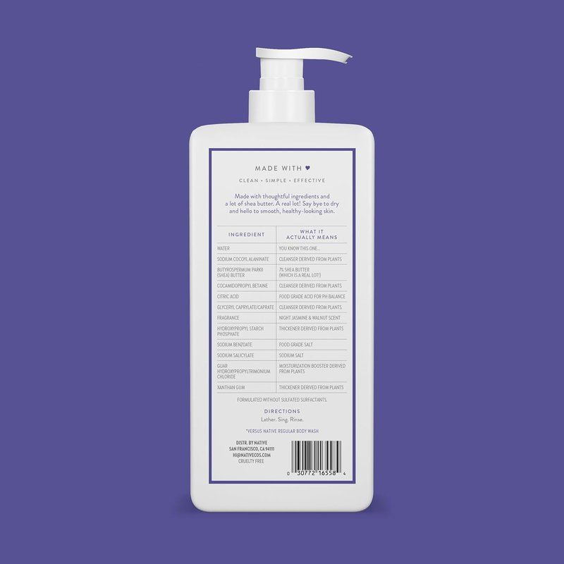 Native Moisturizing Body Wash - Naturally Derived Ingredients for Soft, Hydrated Skin | Night Jasmine & Walnut, 18 oz