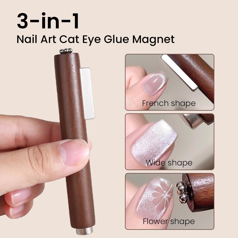 3 In 1 Nail Magnet For Cat Eye Gel Polish With Extra 1 PCS Square Magnet, 5 PCS Paper Clips For Heart Flower And Black Hole Nail Art DIY Tools Design Walnut