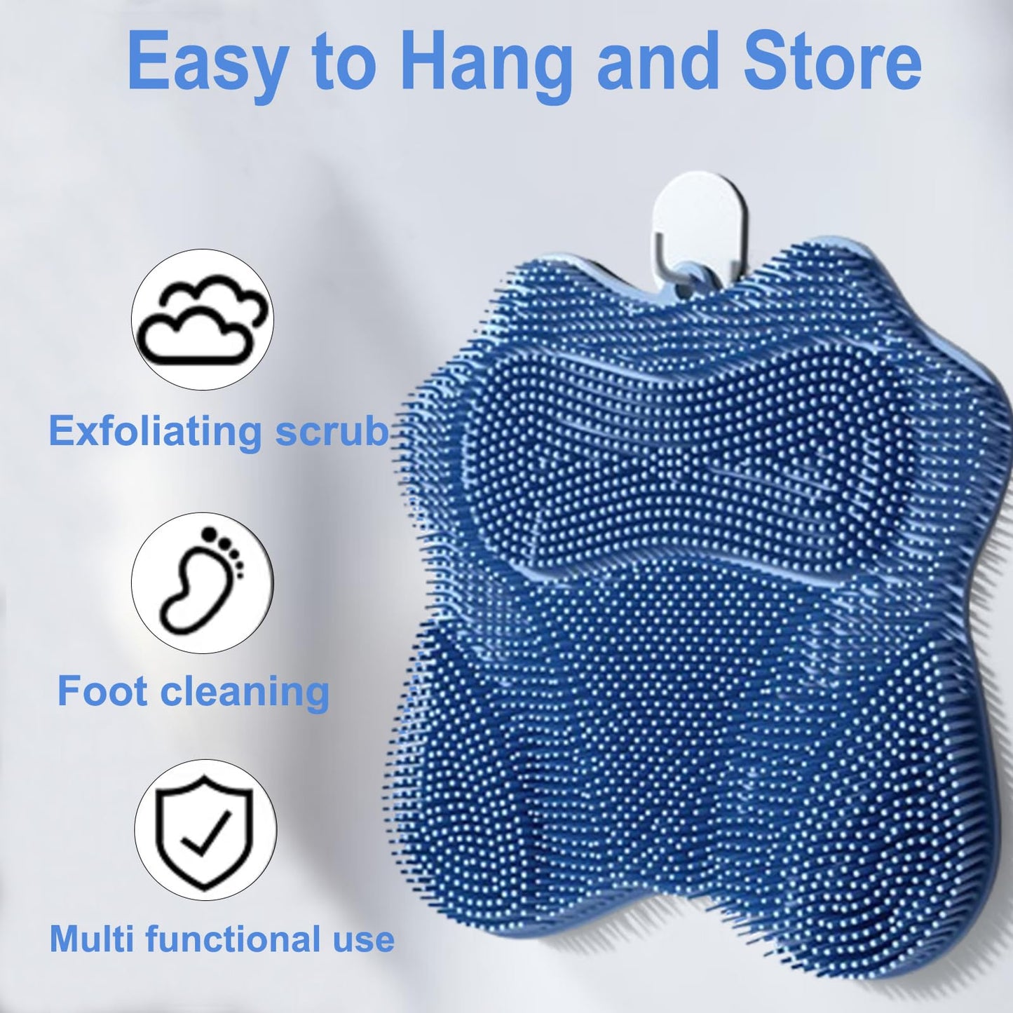 Easkite Shower Foot Scrubber, Shower Foot and Back Scrubber with Suction Cups, Shower Silicone Foot Washer for Exfoliating Massage（Blue）