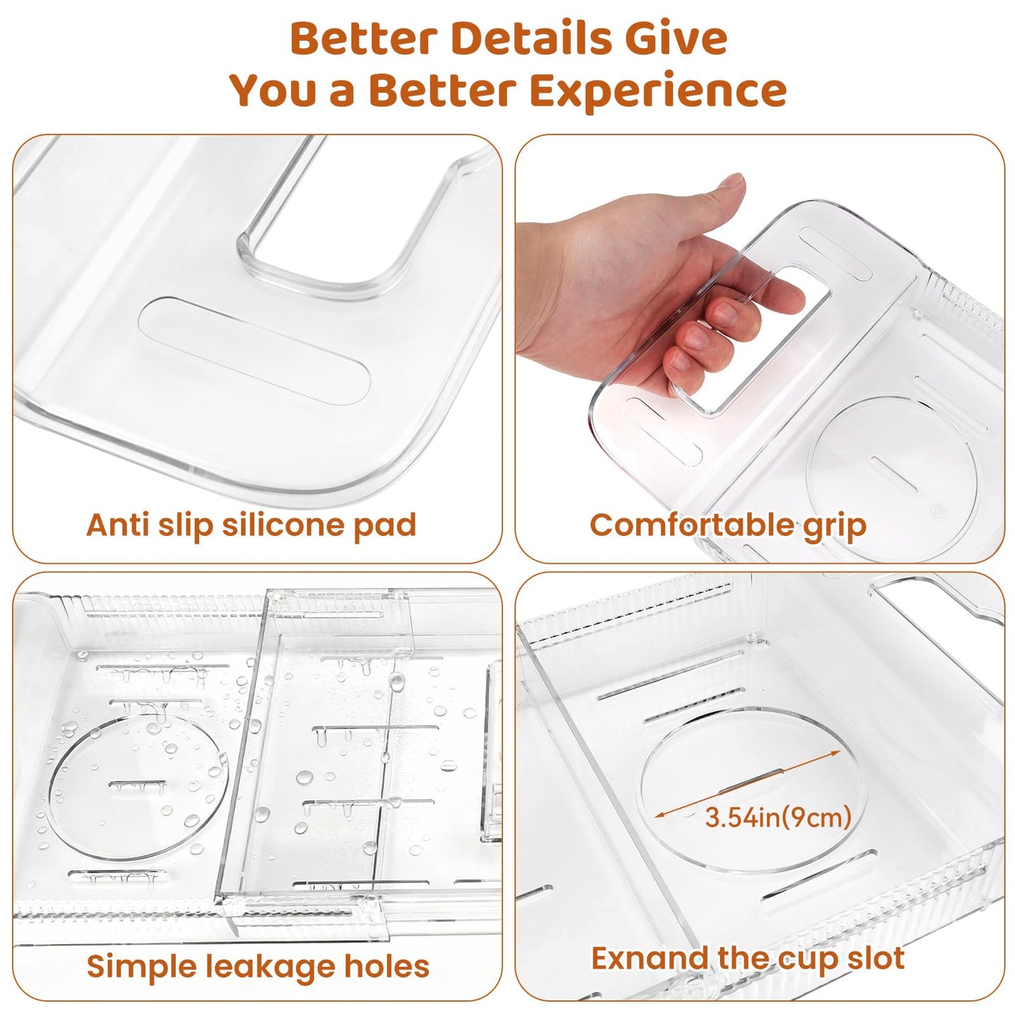 HLCZLUZ Expandable Bathtub Tray, Foldable Bath Tray for Tub, Acrylic Bath Table Trays Storage Rack, Bath Tub Tray for Bathtub & Bathroom Accessories (Transparent Bathtub Tray, 22"L x 7.8"W x 1.7"H)