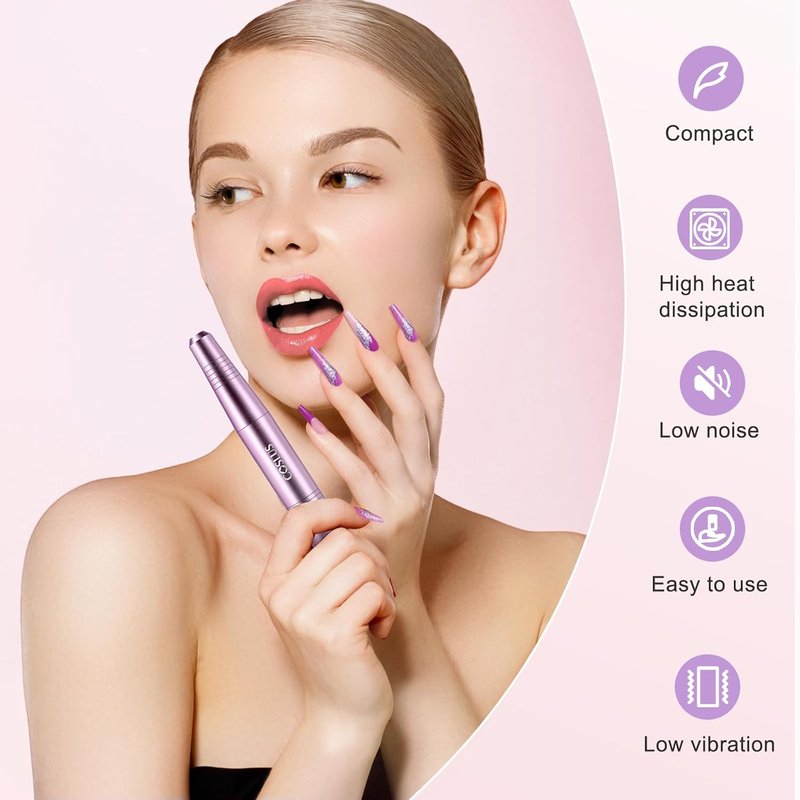 COSLUS Electric Nail Drill File - Professional Acrylic Gel Dip Powder Manicure Kit | Portable Polishing Tools with Drill Bits & Sanding Bands