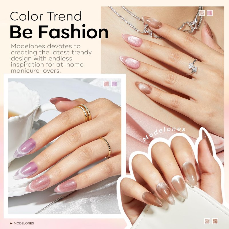 Cat Eye Gel Nail Polish - 6 Colors Including Nude, Pink & Brown | Holographic 9D Glitter Soak Off for DIY Nail Art
