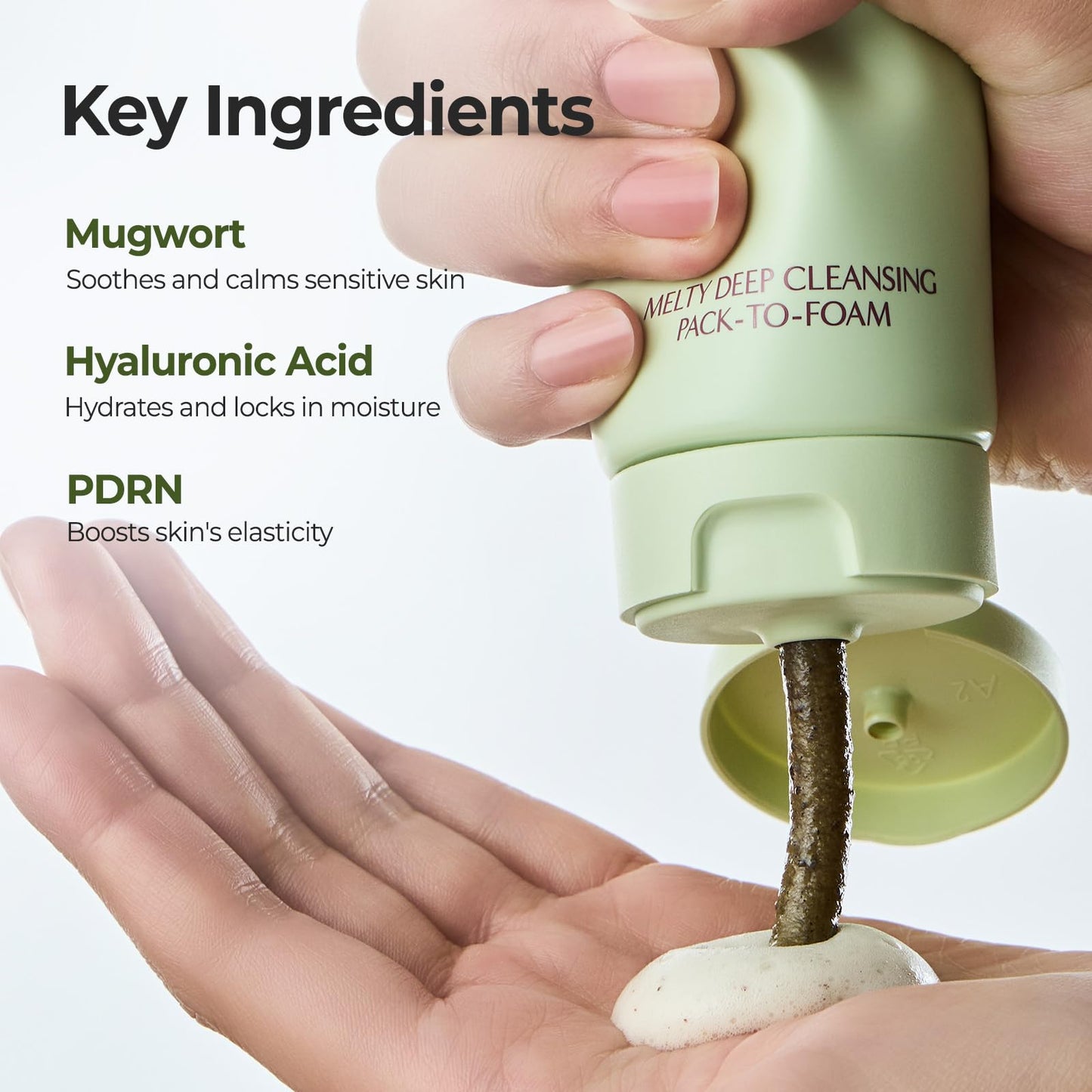 Laka Melty Mugwort Cleansing Face Mask, 120ml/4.05 fl.oz, Pack to Foam Formula with Mochi Texture, Facial Cleanser for Pores, Blackheads, Whiteheads, Korean Skincare
