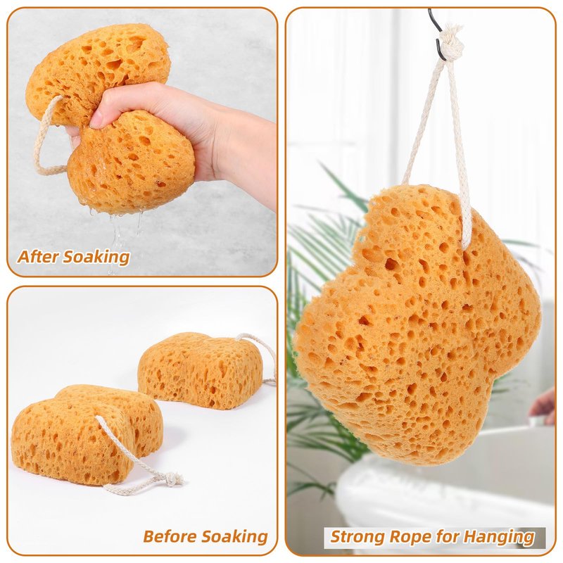 DOPENSPI 2 Pcs Sea Sponges for Shower, Honeycomb Bath Sponge Large Soft Shower Sponges Exfoliating Body Sponge Puff Dense Foam Sea Sponge with Hanging Rope for Women Men