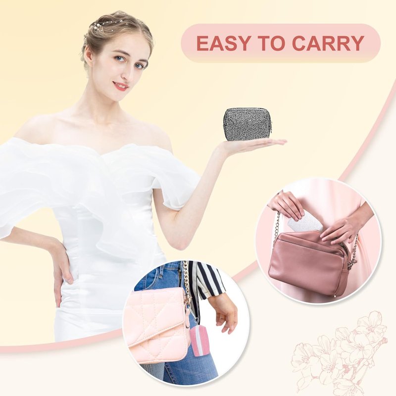 Mini Makeup Bag - Portable Soft PU Leather Cosmetic Pouch | Glitter White Travel Lipstick Holder