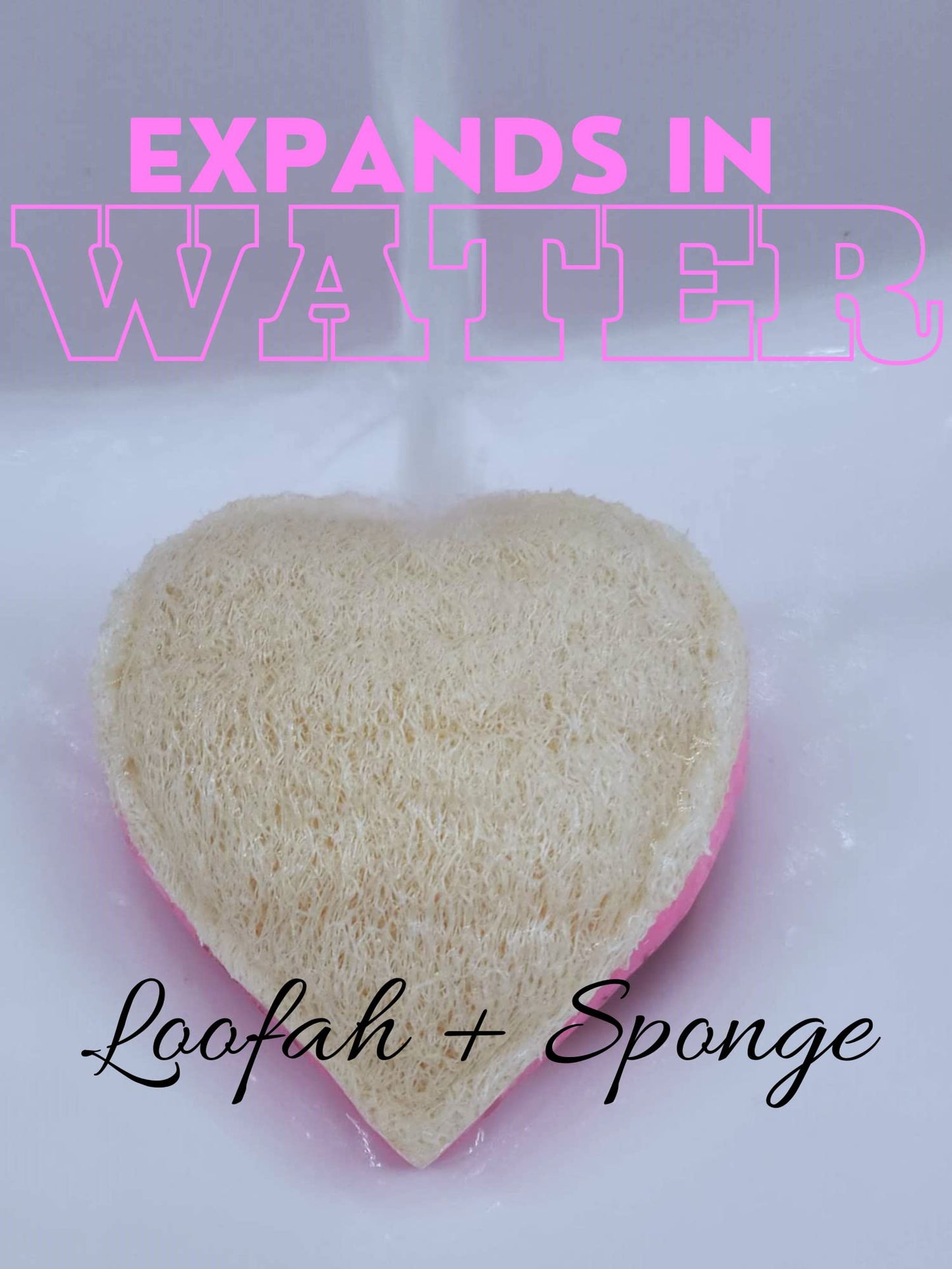 4 Pack LuffaLu Pro Sponge Loofah and Cellulose Fusion - Shower Cleaning and Exfoliating 2 Sided Coarse and Soft Spongy All-Natural Disposable Body Scrub by Fushay (Pink Hearts)