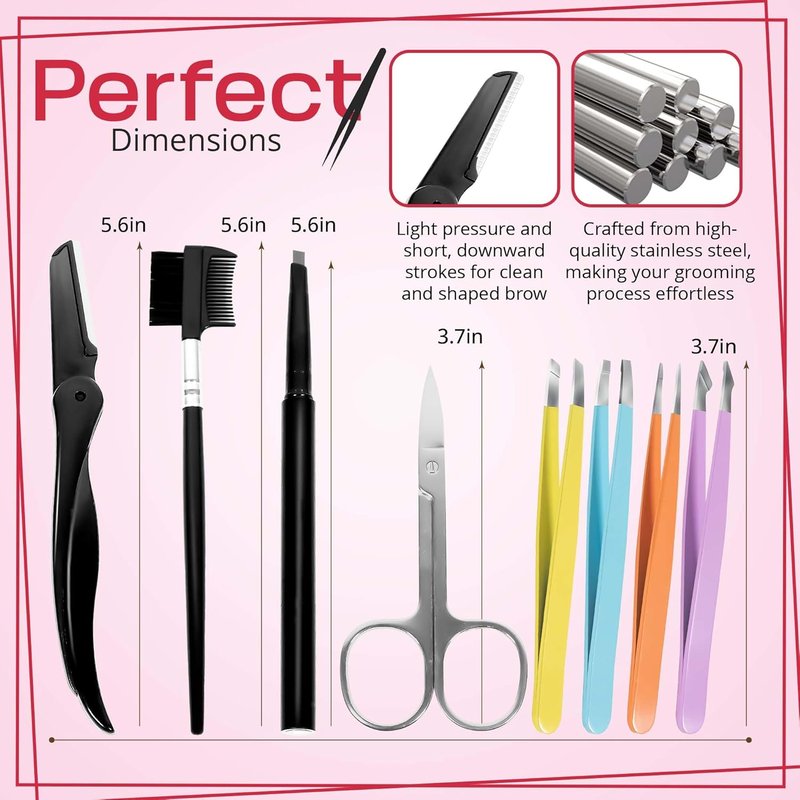 8-in-1 Eyebrow Grooming Kit for Men & Women - Precision Tweezers, Razor, Scissors & Brush | Luxury Padded Case