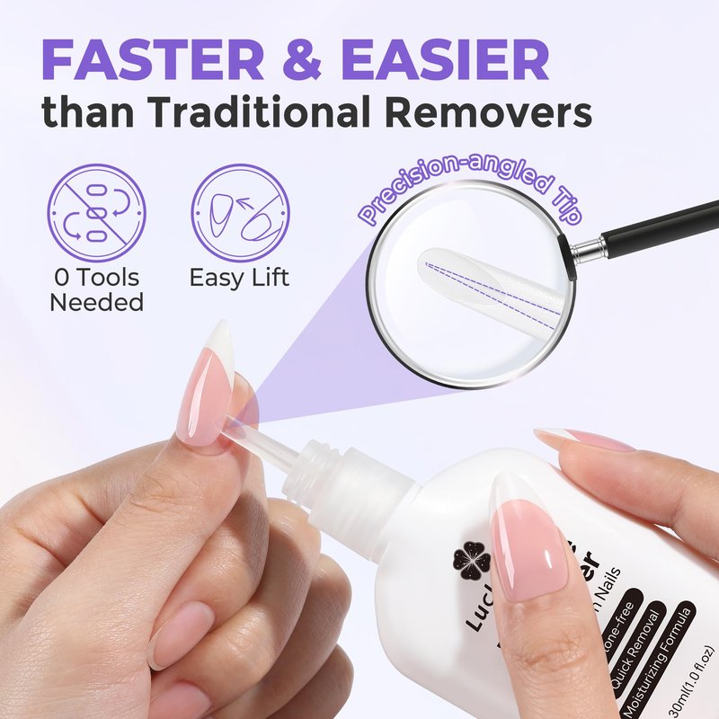 Luckyfairy 30ml Nail Glue Remover: Multi-functional Press On Nail Remover, Gentle Non-Acetone Nail Polish Remover for Gel Nails Tips, Quick Easy Removal Glueoff, Not for Gel Polish