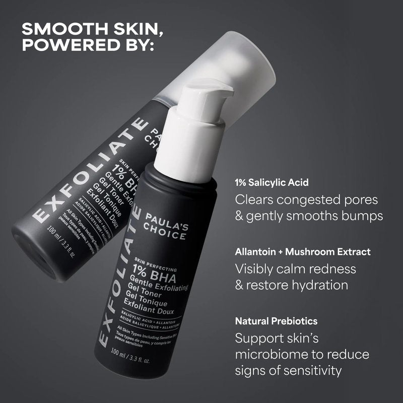 Paula's Choice SKIN PERFECTING 1% BHA Exfoliating Gel Toner for Sensitive Skin, Gentle Facial Smoother with Salicylic Acid and Allantoin for Redness, Clogged & Enlarged Pores, Fragrance-Free
