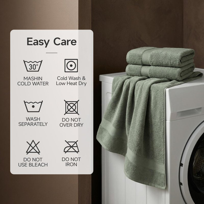 REDKISS Sage Green Bath Towels 4-Pack, 100% Cotton, Thick Plush & Highly Absorbent, 27.5" x 55" for Shower, Spa & Home