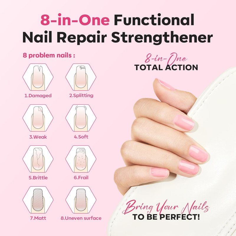 modelones Nail Strengthener Sheer Pink Nail Polish Nail Hardener Extra Strong and Growth Natural Nail Ridge Filler Nail Strengthener for Damaged Nails Repair Gifts for Women 15ml