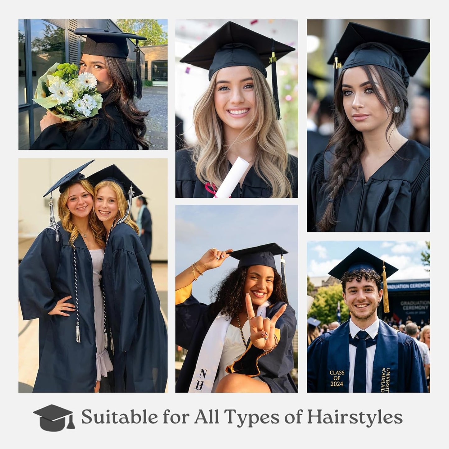 TERSE Graduation Cap Headband Insert for Hair, Secure Fit Grad Cap Head Band for Curly and Thick Natural Hair, No-Slip Headband for Graduation Caps for Women and Men, Black