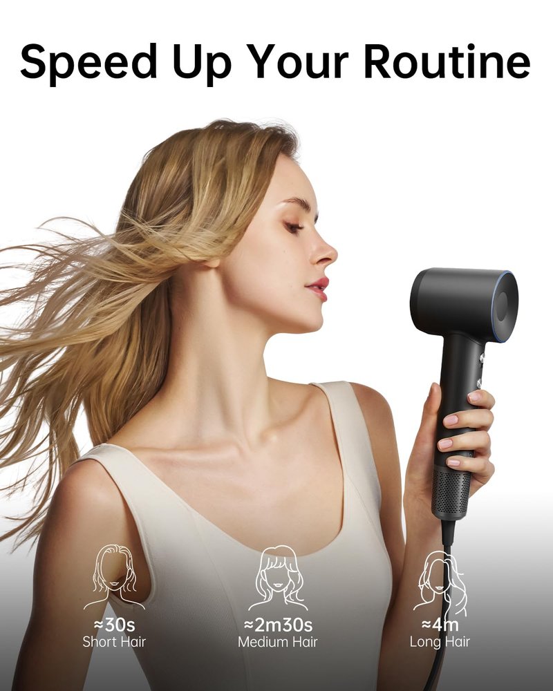 Laifen Swift Hair Dryer - High-Speed Ionic Blow Dryer with 110,000 RPM Motor | Low Noise, Magnetic Nozzles