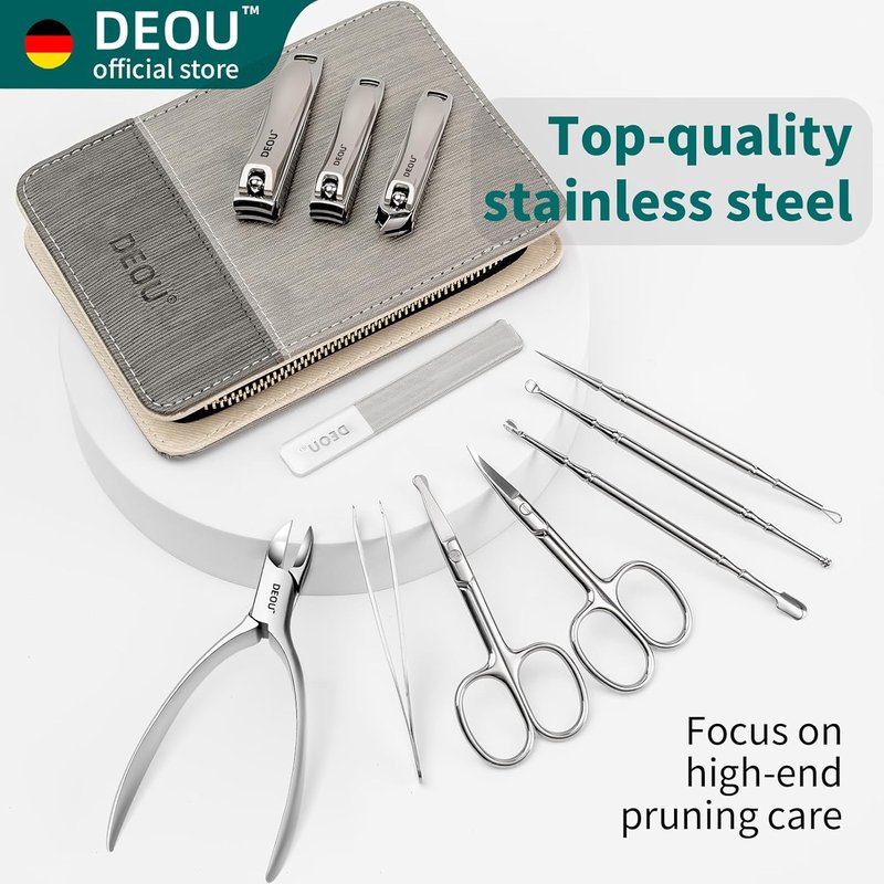 DEOU Manicure Set - Professional Stainless Steel Nail Clippers & Grooming Tools | Gray Upgrade