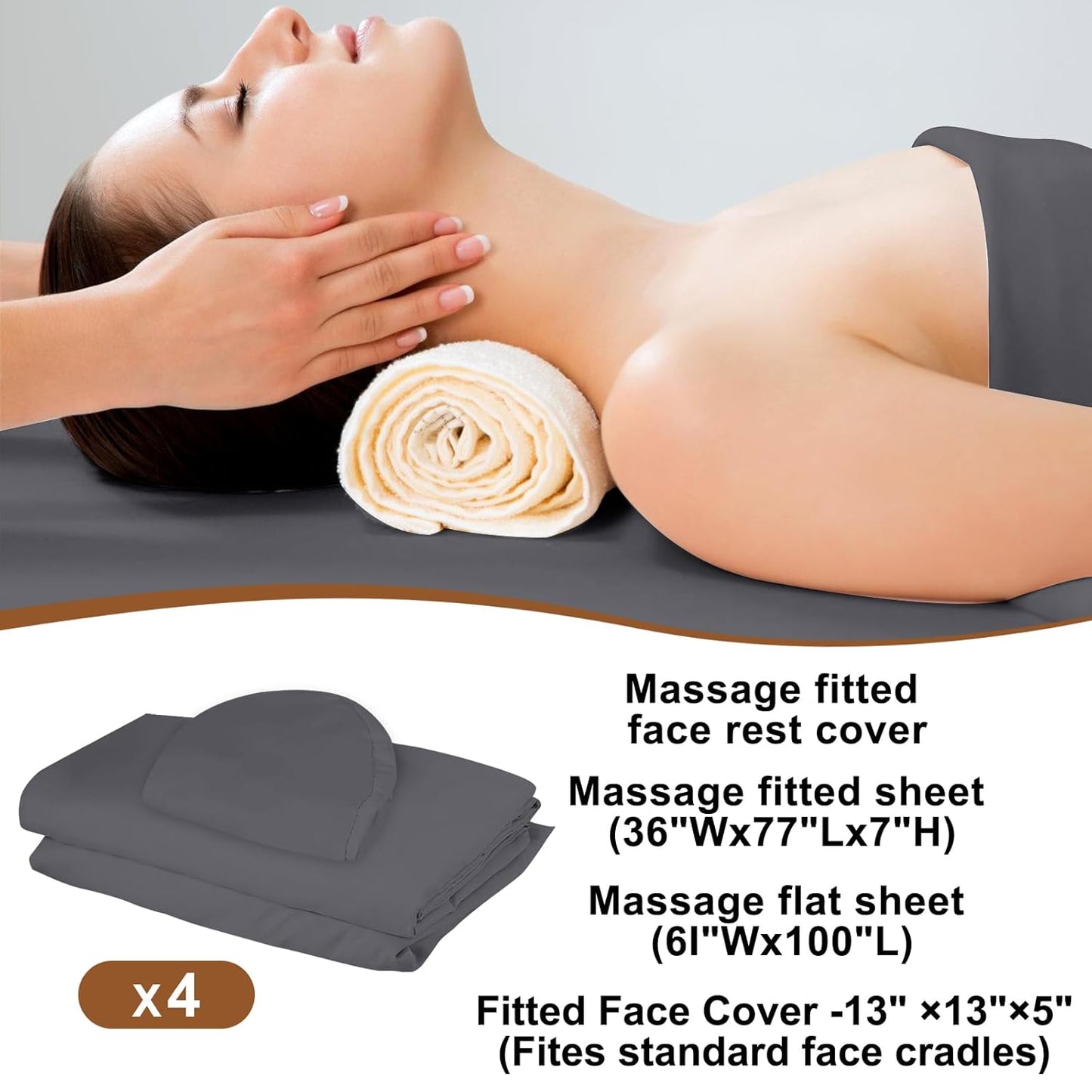 Skiennix Premium Microfiber Massage Table Sheets - 3-Piece Set with Fitted Cover & Face Rest - Grey