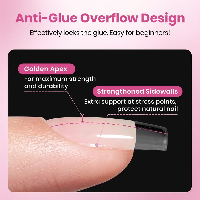 Beetles Gel Nail Tips Flat-X - Square Coffin Short, 320pcs 16 Sizes, Pre-Etched Half Matte Full Cover Soft Acrylic False Nail Tips Easy DIY Press on Nail Extension Salon for Flat & Natural Nail Beds