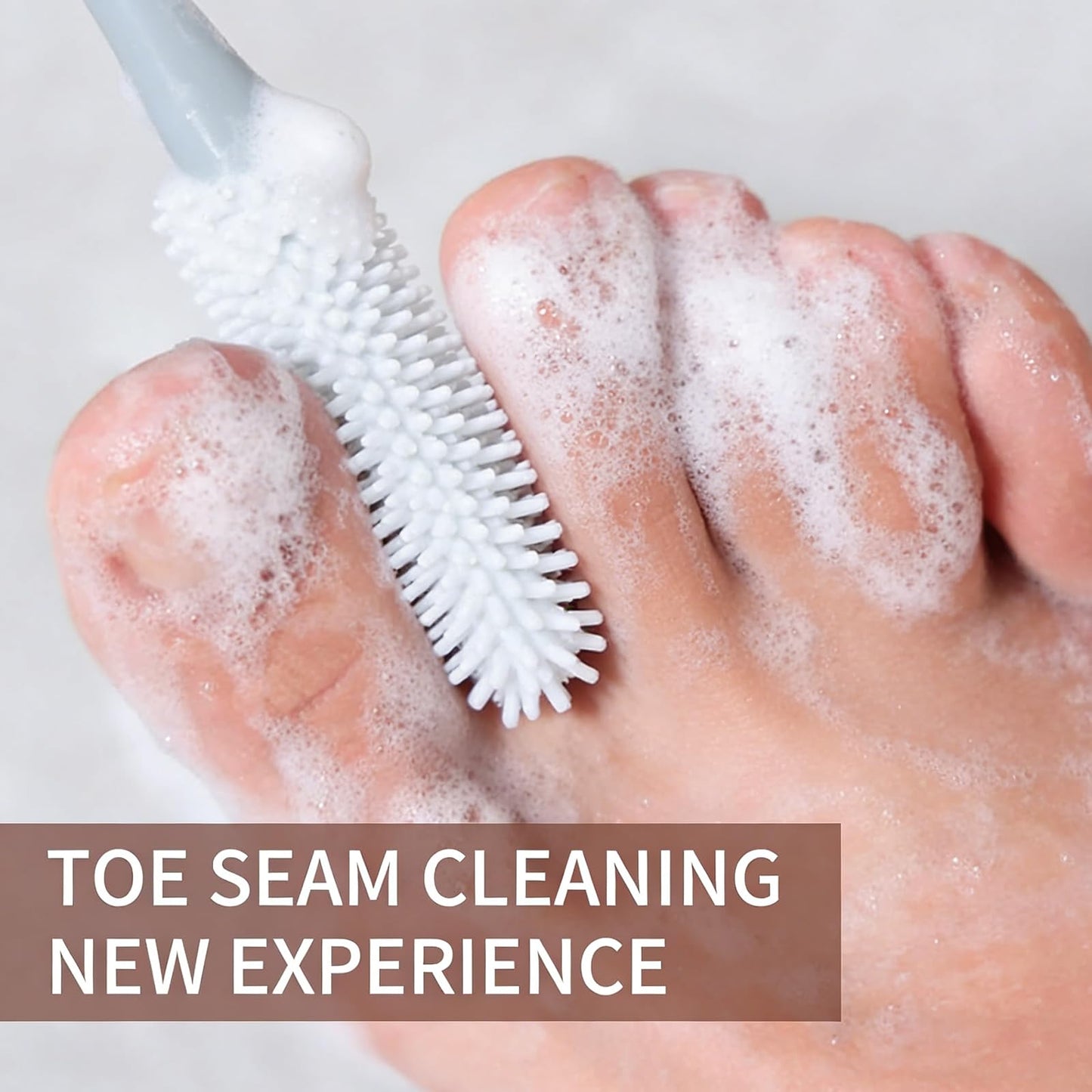 Toe Cleaning Brush, 15.7" Foot Scrubber with Long Handle Silicone Toe Gap Cleaner, Soft Rubber Brush Exfoliating Foot Scrubber for Shower - Seniors, Men and Women (Grey, 1 Set)