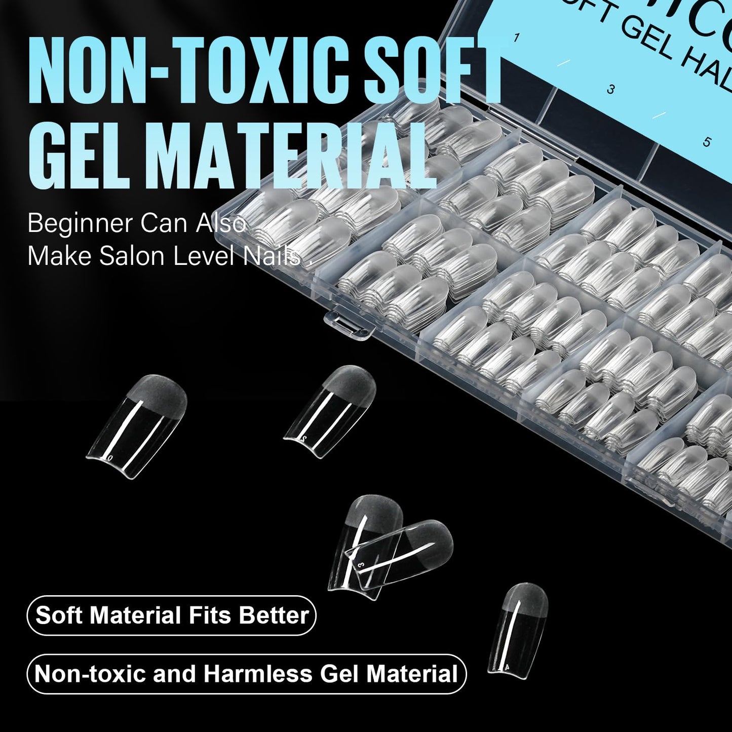 TOMICCA Medium Square Nail Tips, 504Pcs Half Matte Press on Full Cover Acrylic Nails, Pre-Shape Soft Acrylic Fake Nail Tips for Nail Extension Art Home DIY Nail Salon 12 Sizes
