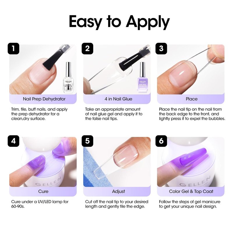 Gellen 18ML Nail Glue Gel - 4 in 1 Soak Off LED UV Adhesive for False & Acrylic Nails | Long-Lasting 28+ Days