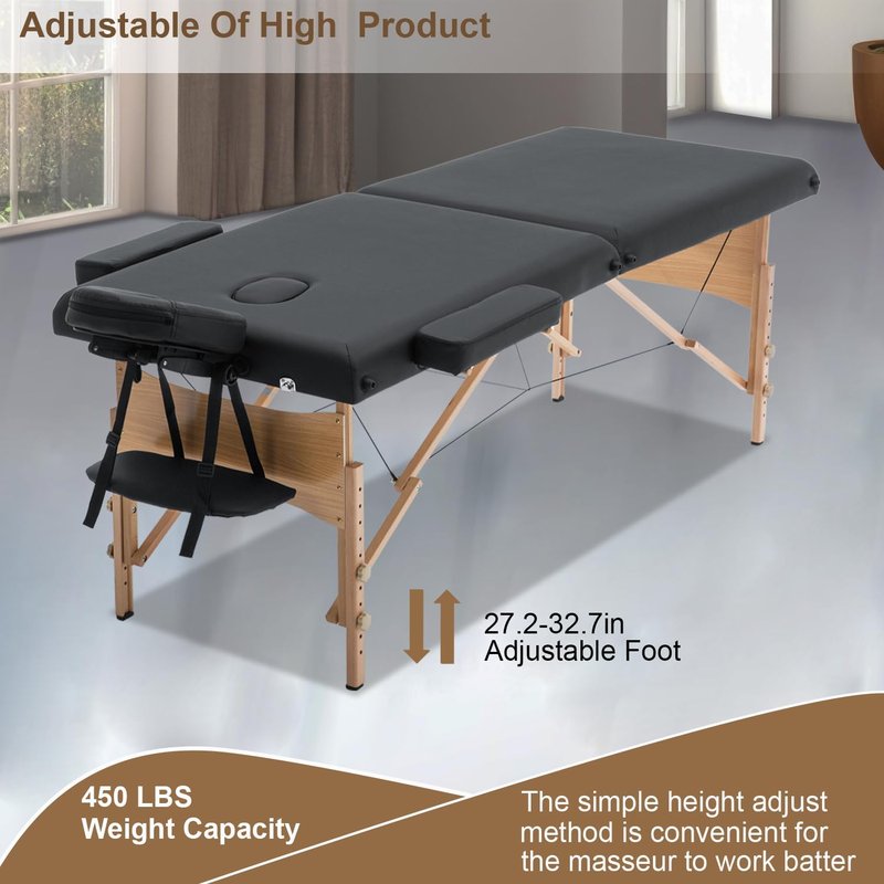 FDW Portable Massage Bed - 28-Inch Wide Folding Spa Table with Adjustable Height & Towel Hanger