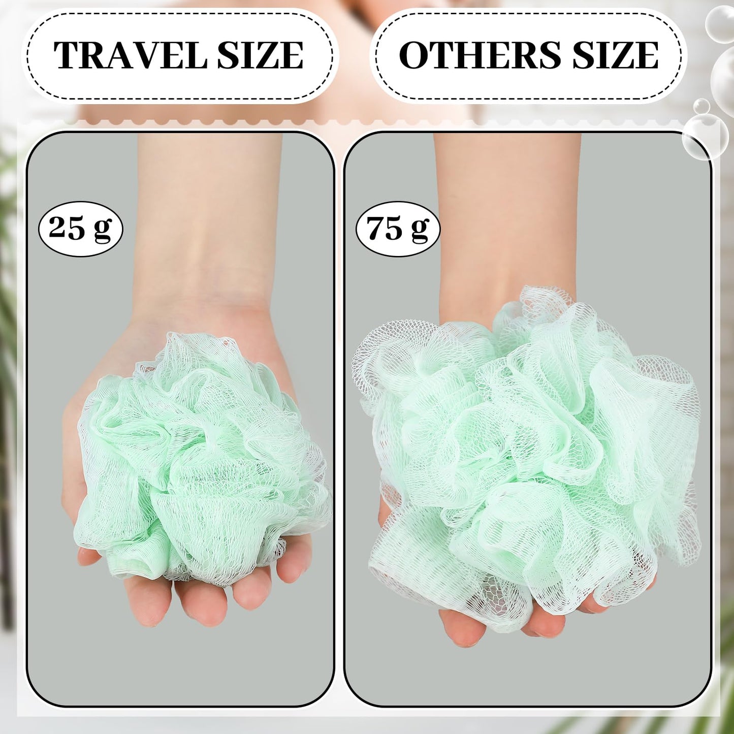 Funnymoom 6 Pcs Travel Size Loofah Individually Wrapped, Small Shower Puff Bath Sponge Pouf Ball Bulk Mesh Bath Puff Mini Loofah Sponge with Case Bulk for Shower Care (25g,Pastel)
