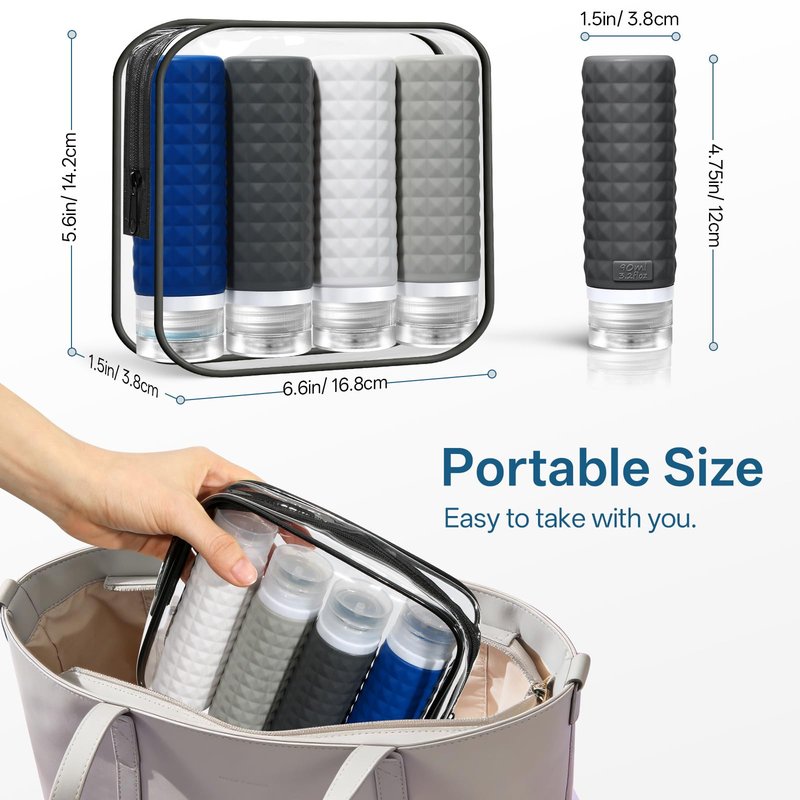 Firstfooby Travel Bottles for Toiletries, TSA Approved Travel Size Containers, Leak Proof Silicone Shampoo Bottles, Small Toiletry Containers with Clear Bag for Shampoo Conditioner Lotion