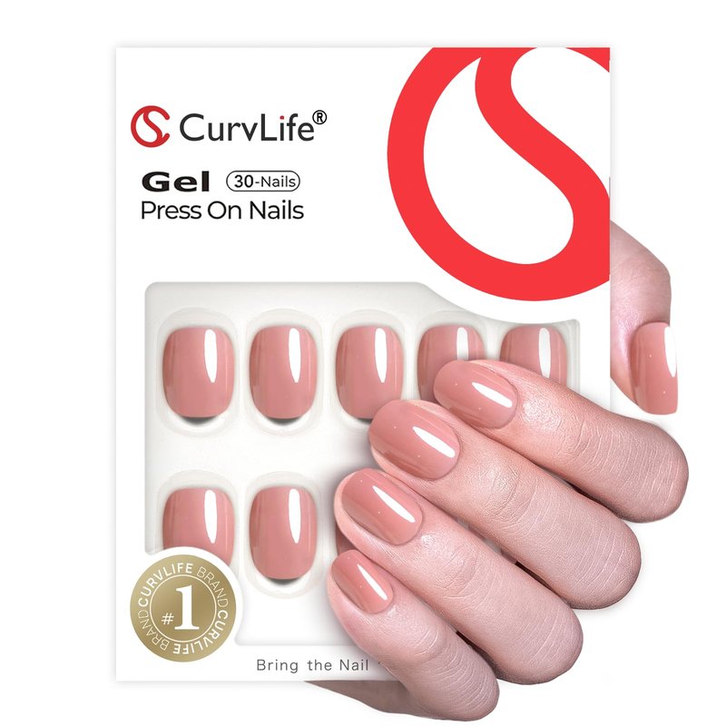 CurvLife Soft Gel Extra Short Press on Nails, 30Pcs Honey Peach Pink Oval Acrylic Fake Nails with Design Full Cover for Women Reusable Square Press on Nail Kit with Nail Glue Adhesive Tabs