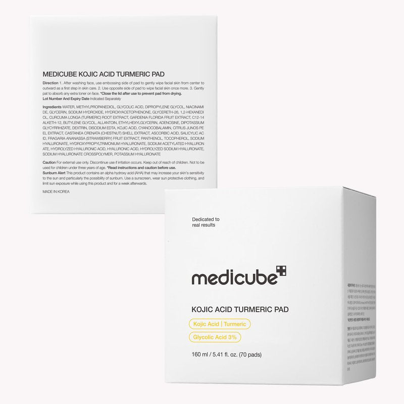 medicube Toner Pads Kojic Acid Turmeric Clarifying Toner Pad for Troubled Skin & Use After Spot Care, Soothing with Kojic Acid, Turmeric, Niacinamide, Glycolic Acid, Korean Skin Care, 70 Pads (1 Pack)