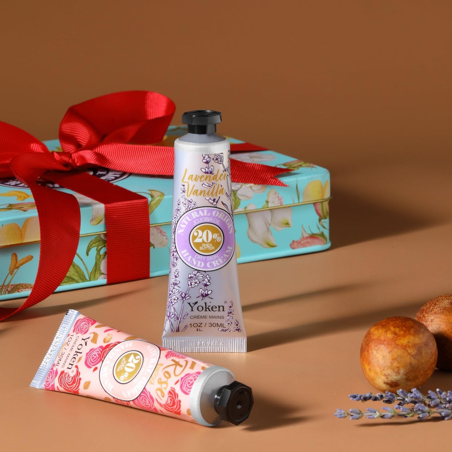 Yoken 20% Shea Butter Hand Cream Gift Set - Nourishing Moisturizer for Dry Hands | 6-Piece Tin Set in Almond, Citrus Verbena & Floral Scents, 6 x 1 OZ