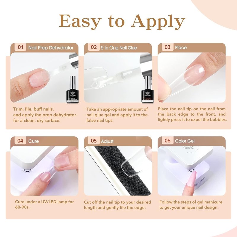 modelones 9 in One X Gel Nail Glue Prep Dehydrator for Nail Tips, Acrylic & False Press On Nails, Blooming Gel Adhesive Bond Base Coat Long Lasting Need U V DIY Home Salon Manicure Gift For Women