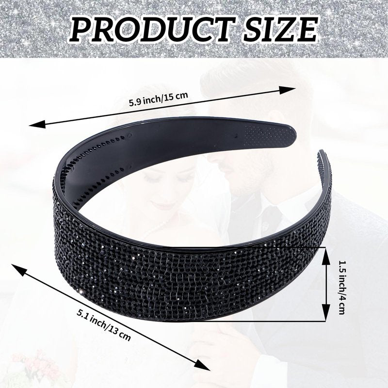 Amariver Black Rhinestone Sparkly Glitter Crystal Beaded Wide Bling Jeweled Headband Hair Accessories for Women and Girls