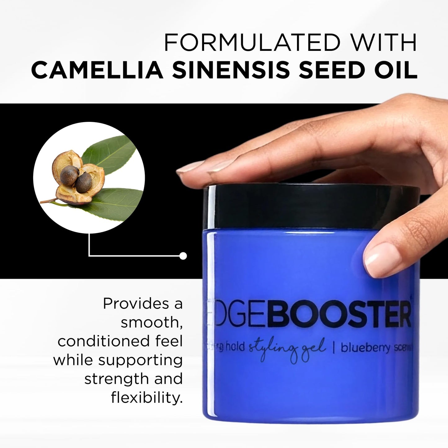 Style Factor EDGE BOOSTER® Strong Hold Styling Gel | Alcohol-Free Hair Gel with Camellia Sinensis Seed Oil for Curly, Wavy & Sleek Styles | Frizz Control, Long-Lasting and Flexible Hold (16.9oz)