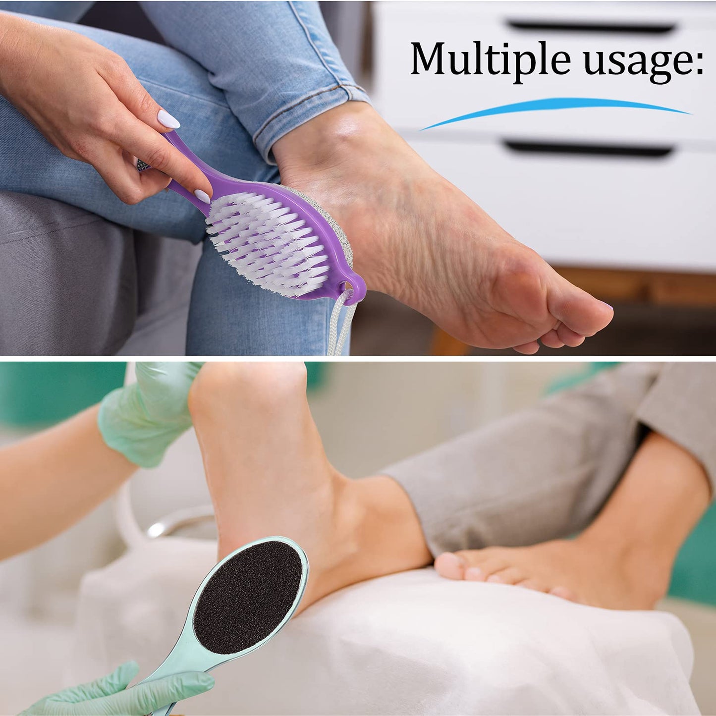 Sieral 4 Pcs Foot Scrubber 4 in 1 Feet Brush for Use in Shower with Pumice Stone, Foot Rasp and Sandpaper, Feet Scrubber Brush for Dead Skin and Shower, Skin Remover