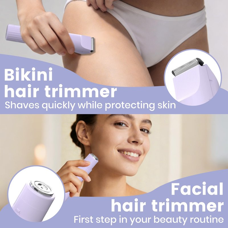 Bikini Shaver Womens Electric Razor 2-in-1 Electric Bikini Trimmer for Women Ainless Electric Razors for Pubic Hair, Face, Legs, Ipx7 Waterproof Underarms Electric Bikini Trimmer for Women