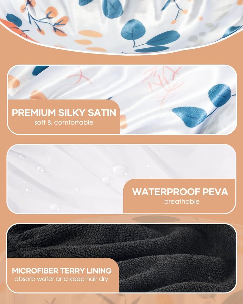 Aquior Shower Cap,Terry Lined Shower Cap for Women Reusable, Triple Layer Waterproof Bath Cap, Extra Large for Women Long Hair
