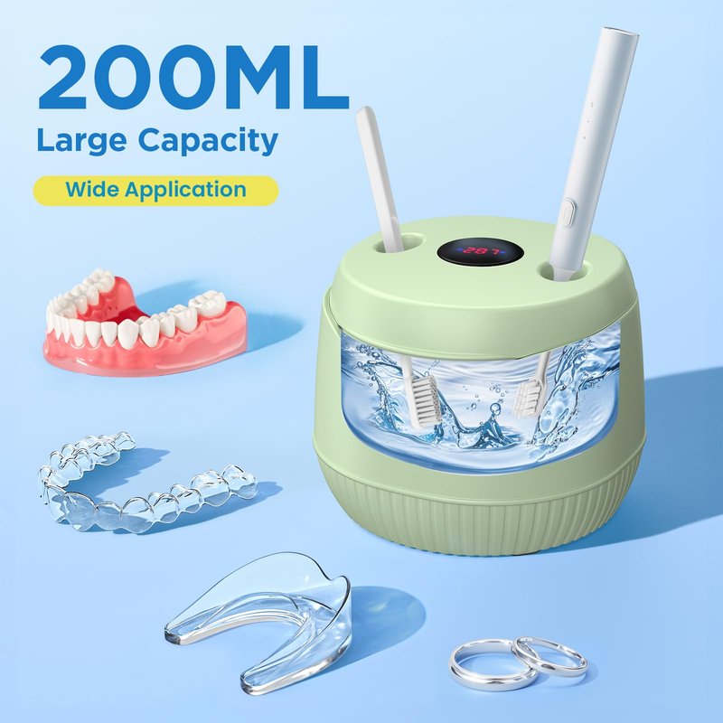 Dental Ultrasonic Retainer Cleaner Machine: 45kHz Dental Cleaning Pod with Digital Timer & 200ML, Cleaning for Dentures, Mouth Guards, Aligners, Night Guards, Braces, Toothbrush Heads & Jewelry, Green