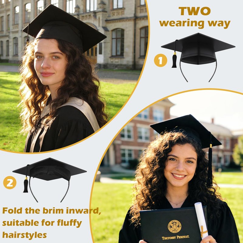 LIHELEI Graduation Cap Headband, Pro-Grip Stabilizer Grad Cap Headband Insert for Suitable for All Hairstyles-2 Pack Black