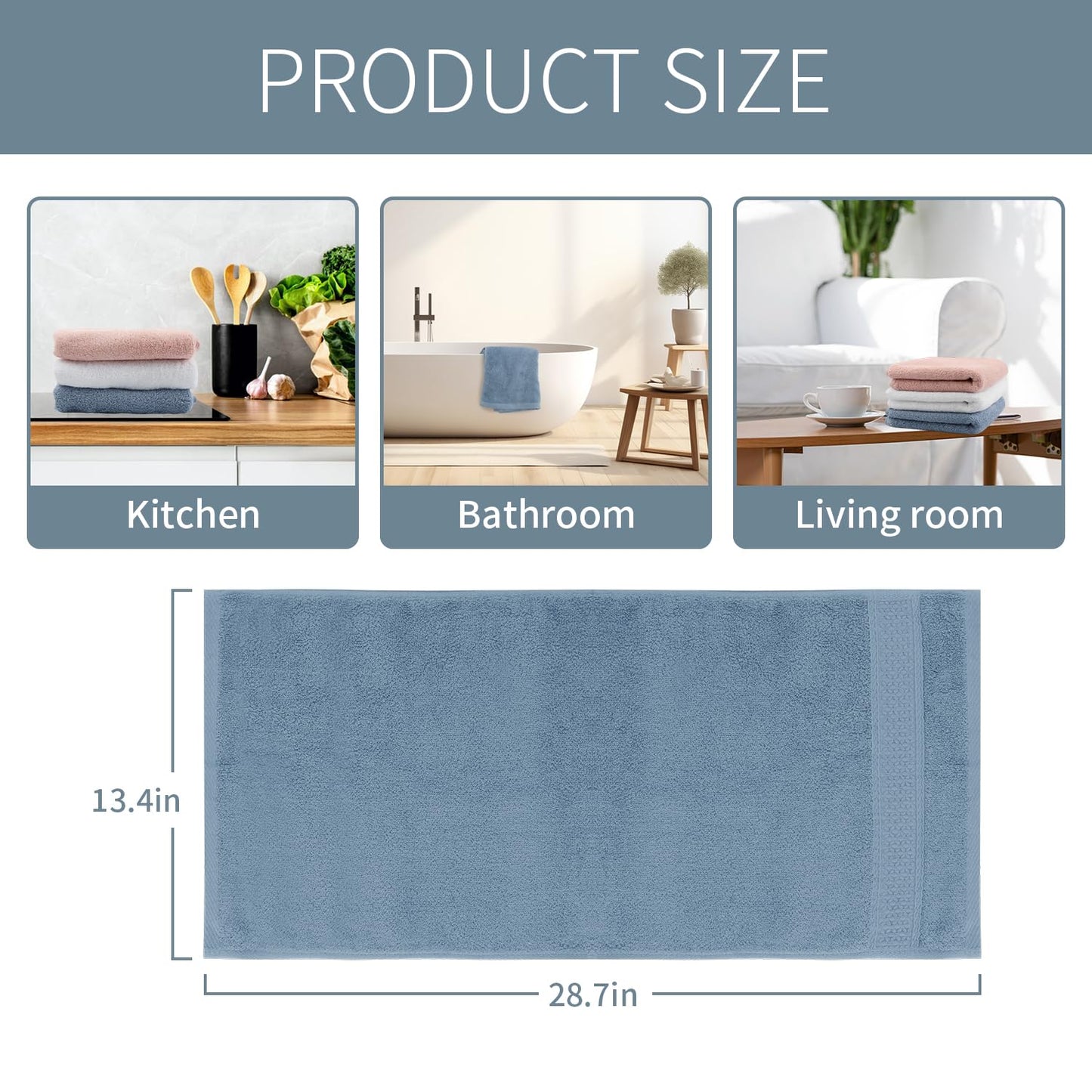 INFICRIME Hand Towels 3 Pack, 100% Cotton Towels, 13x29 Inches, Ultra Soft and Highly Absorbent Face Towels for Bathroom, Gym, Shower, Hotel, Spa & Kitchen, 3 Colors