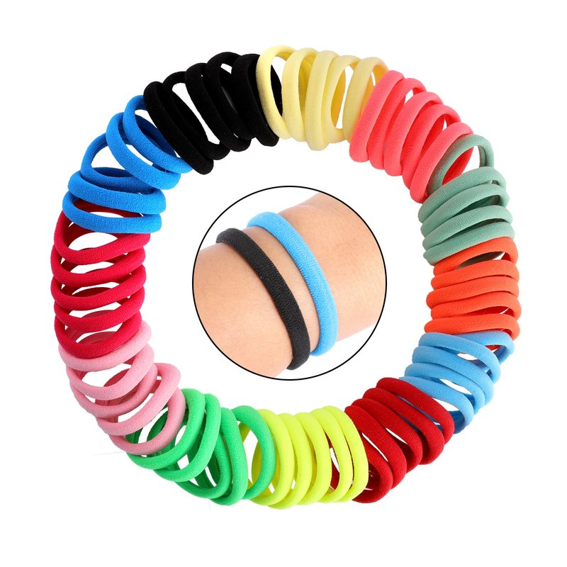 120PCS DWKFEOQ Black Hair Ties for Women Girls, Elastic Ponytail Holders, Cotton Seamless Hair Bands, No Damage for Thick Hair, 1.89 Inch in Diameter (Black)