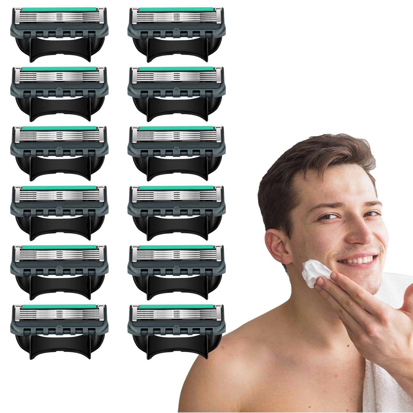 12-Blade Replacement Cartridge Set - Five-blade technology delivers a smooth shave - 2026 New Model in Teal, achieving a smooth shave while reducing irritation