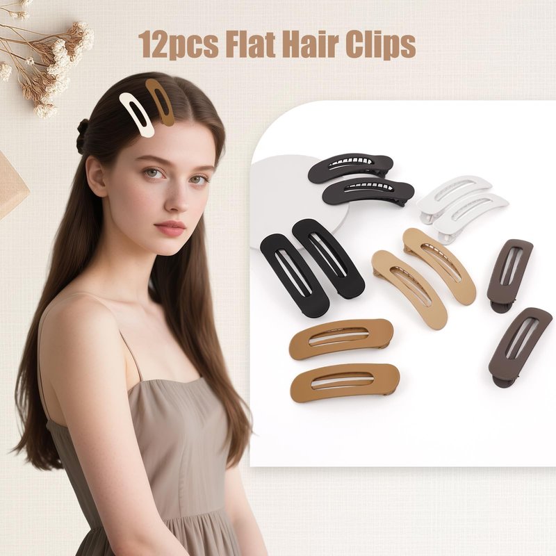 Maeups Flat Hair Clips for Women - 12 Pack Matte Non-Slip Flat Claw Clips for Thin Hair, 6 Colors Daily Use Hair Clips Flat Design Comfort Clips