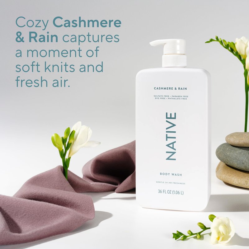 Native Body Wash for Women & Men, Cashmere & Rain, 36 oz Pump Bottle, Sulfate-Free & Gentle